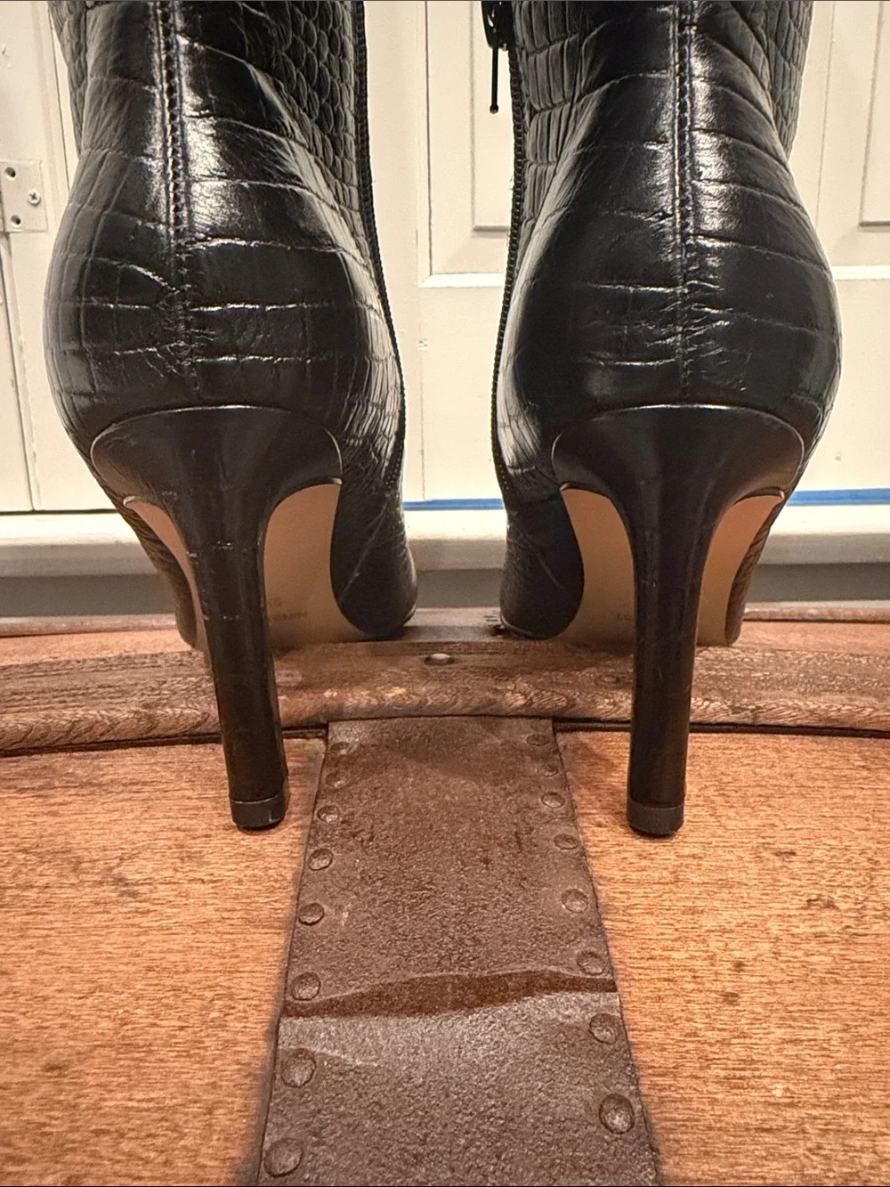 Nine West Black Croc-Embossed Pointed-Toe Over-the-Knee Boots - Picture 3 of 4